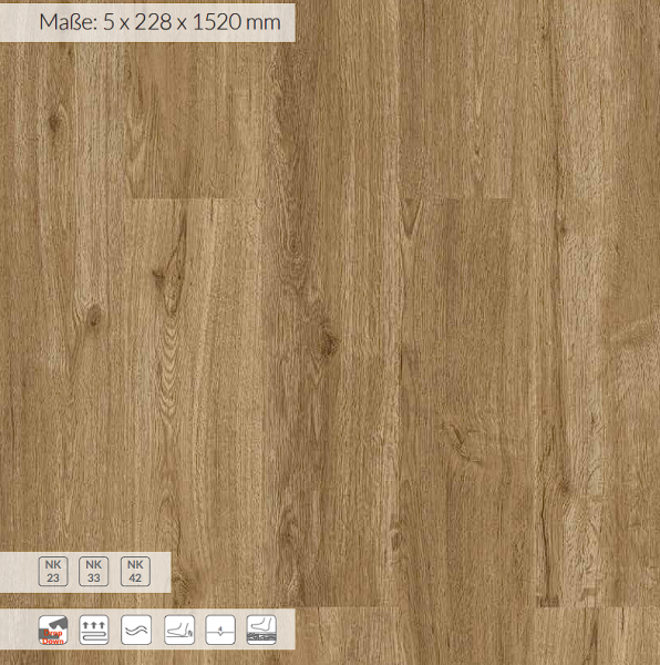 Klick-Vinylboden Eiche Mediano 0,5 mm Nutzschicht 1520 x 228 x 5mm