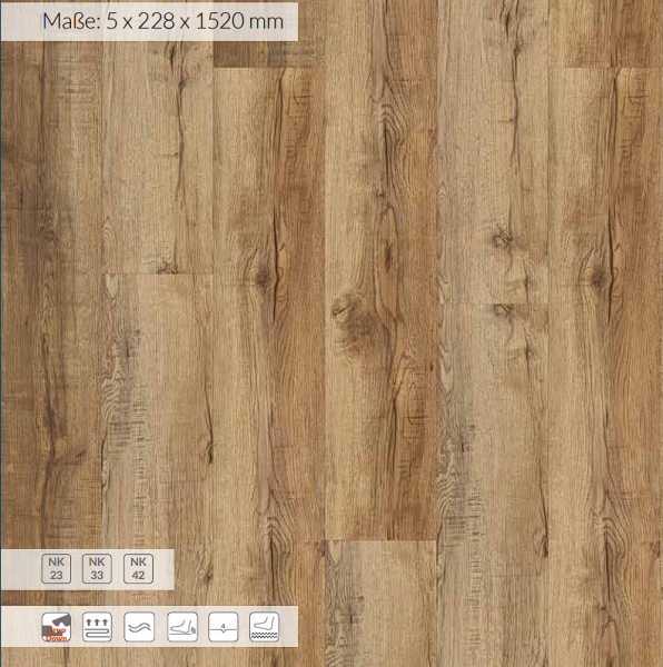 Klick-Vinylboden Eiche Tabacco 0,5 mm Nutzschicht 1520 x 228 x 5mm
