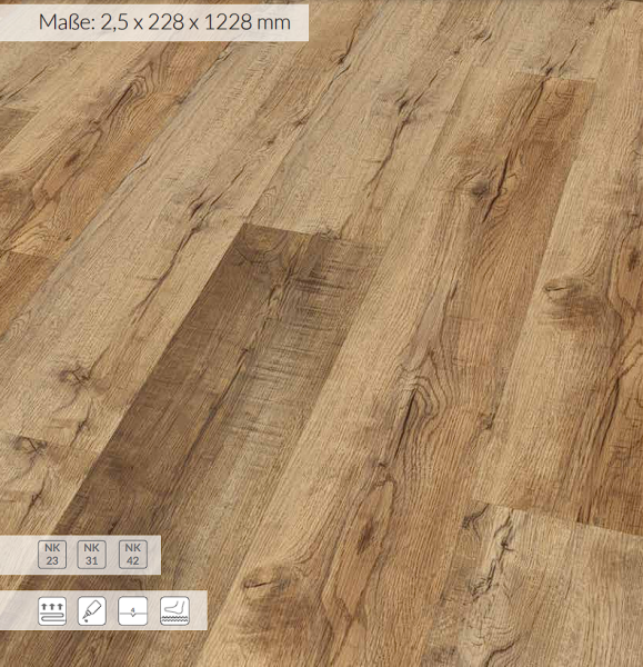 Klebe-Vinylboden Eiche Tabacco 0,5 mm Nutzschicht 2,5 x228 x1220 mm