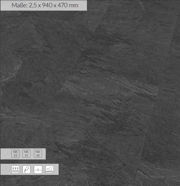 Klebe-Vinylboden Manhattan Slate 0,5 mm Nutzschicht 2,5 x940 x470 mm